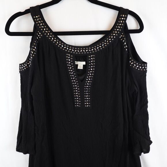 Cato EST. 1946 Blouse Women's Large Black Cold Shoulder Studded Keyhole Top - Picture 7 of 10